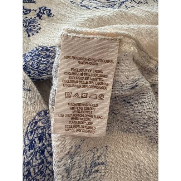 Free People Oversized Metallic Blooms Cream Blue Floral Blouse Size XS - Picture 8 of 9